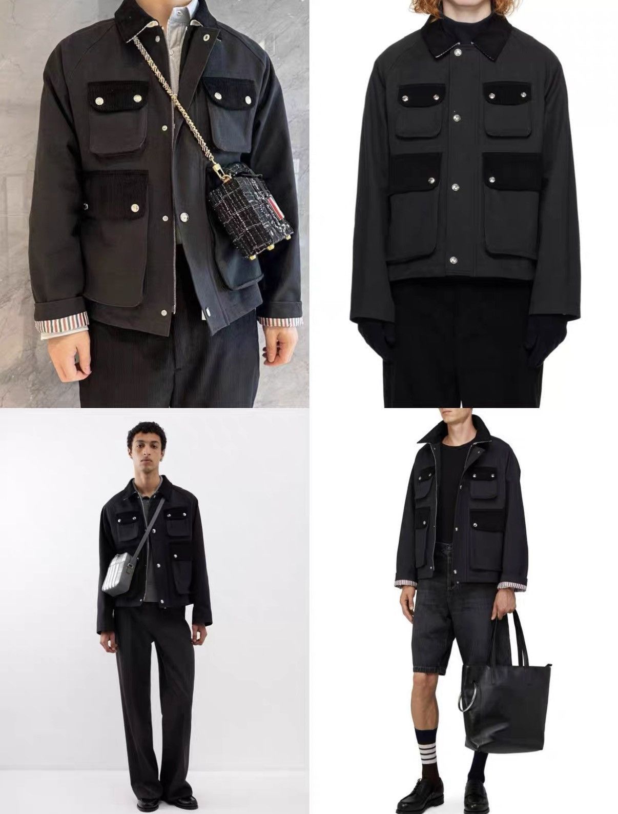 Thom Browne Black Utility Jacket with Corduroy Accents Size L Size US L / EU 52-54 / 3 - 7 Thumbnail