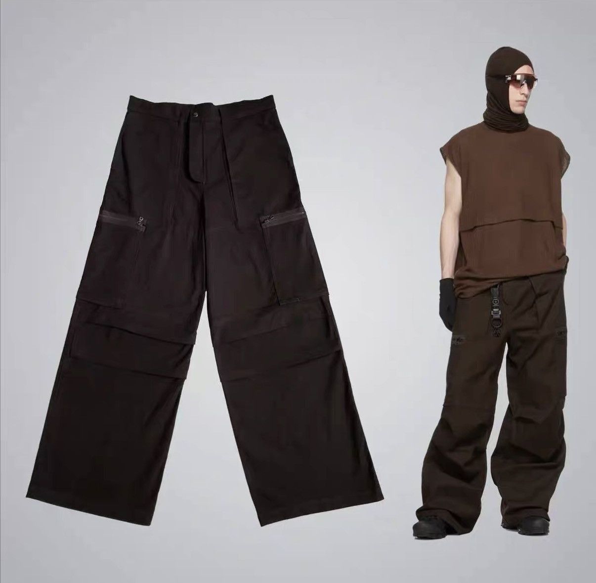 Bryan Jimenez Brown Cargo Pants with Zip Pockets - Size 30 Size US 30 / EU 46 - 7 Thumbnail
