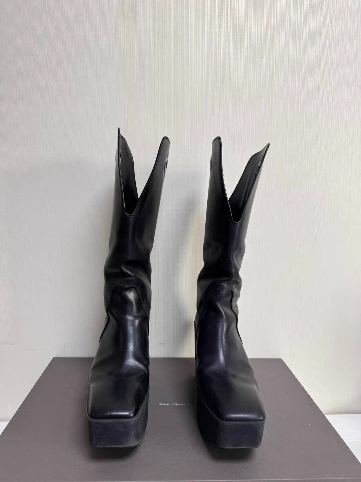 Rick Owens Black Platform Wedge Knee-High Boots Size US 12 / EU 45 - 2 Thumbnail