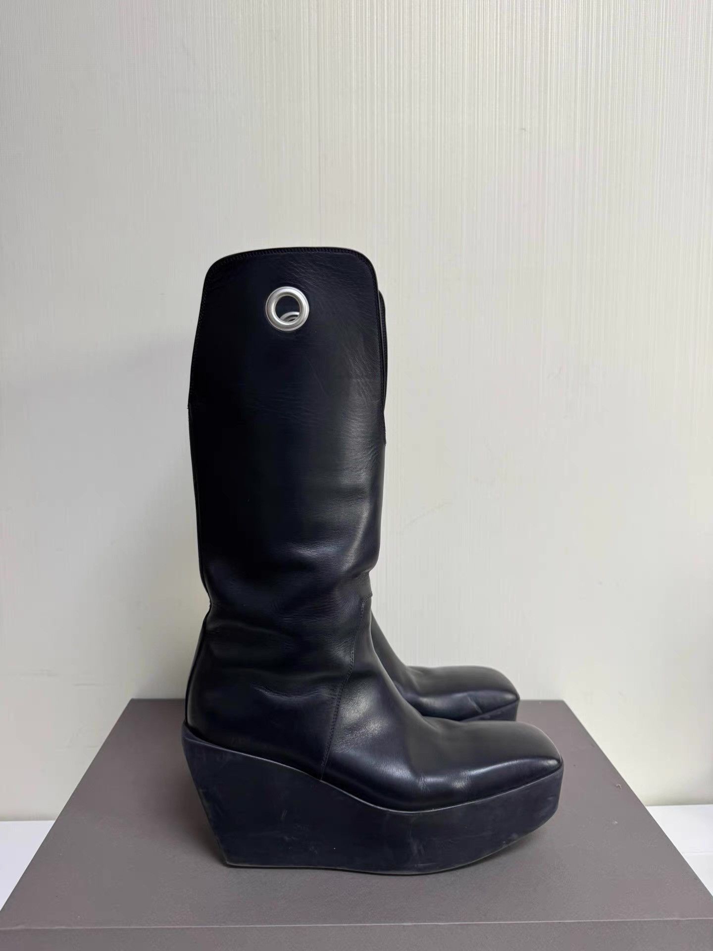 Rick Owens Black Platform Wedge Knee-High Boots Size US 12 / EU 45 - 4 Thumbnail