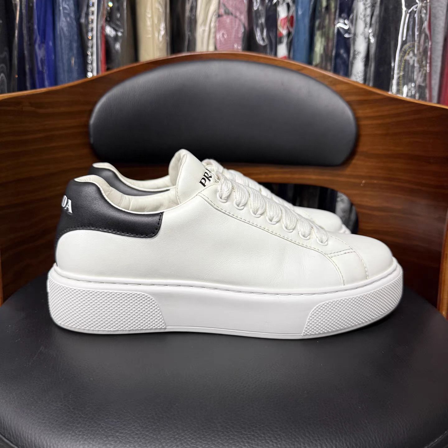 Prada White Low-Top Leather Sneakers Size 6.5 Size US 6.5 / EU 39-40 - 4 Thumbnail
