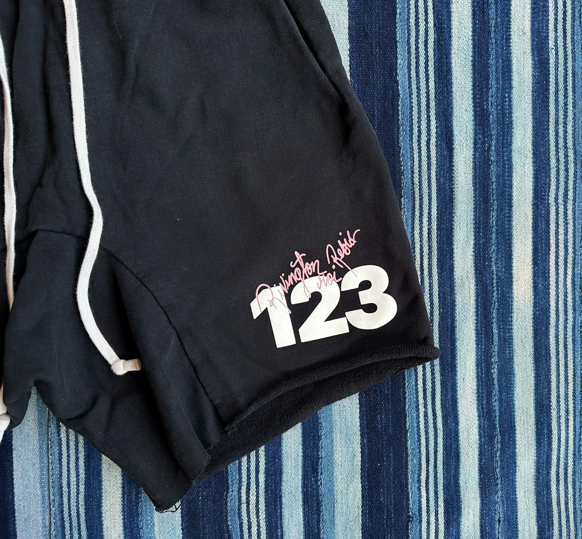 RRR-123 Black Drawstring Shorts with Number Print Size US 32 / EU 48 - 3 Thumbnail