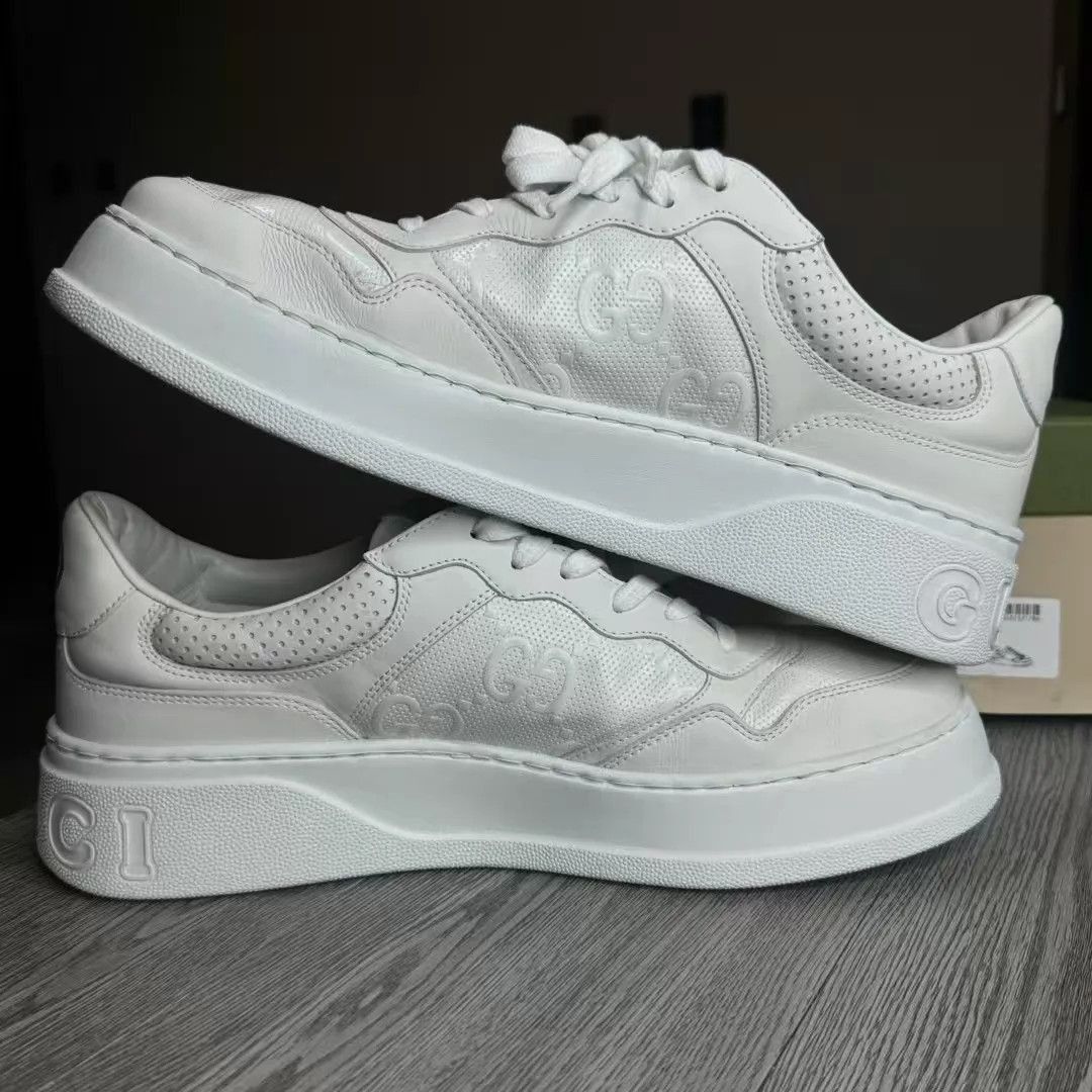Gucci White Low-Top Sneakers with Perforated Detail Size US 13 / EU 46 - 3 Thumbnail