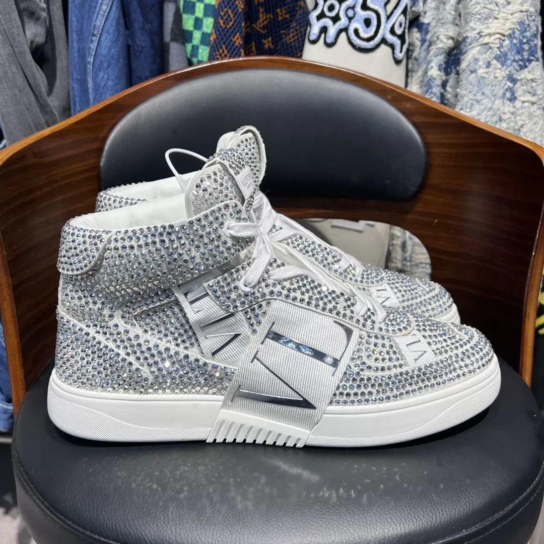 Valentino Silver High-Top Sneakers with Crystal Embellishments Size US 11 / EU 44 - 6 Thumbnail