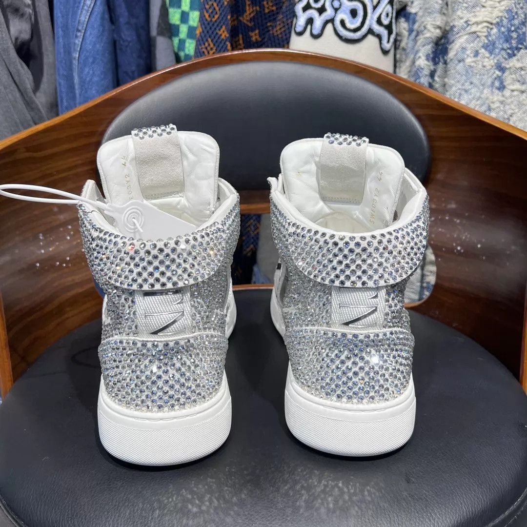 Valentino Silver High-Top Sneakers with Crystal Embellishments Size US 11 / EU 44 - 3 Thumbnail