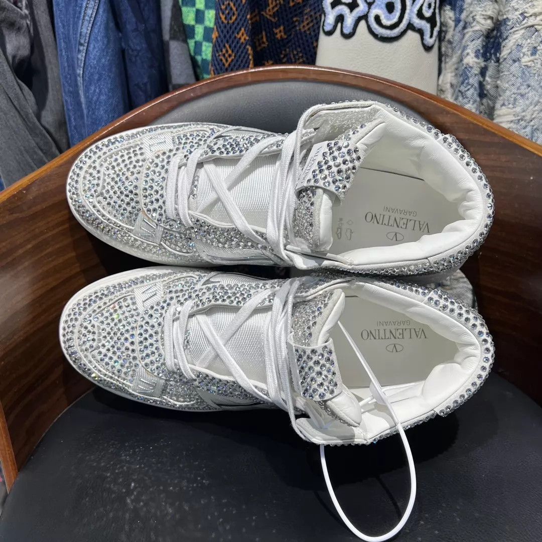 Valentino Silver High-Top Sneakers with Crystal Embellishments Size US 11 / EU 44 - 8 Thumbnail