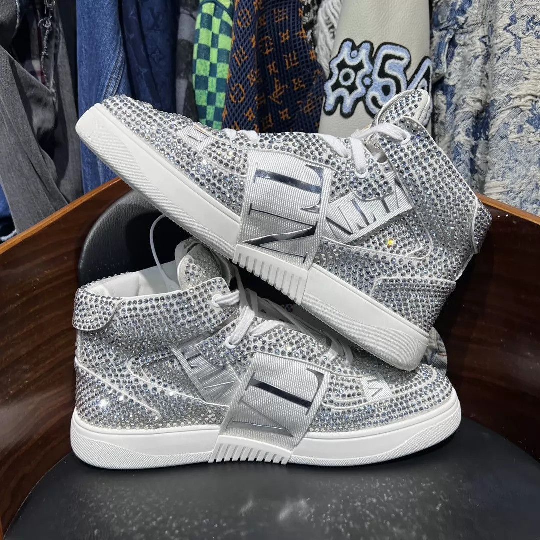 Valentino Silver High-Top Sneakers with Crystal Embellishments Size US 11 / EU 44 - 7 Thumbnail