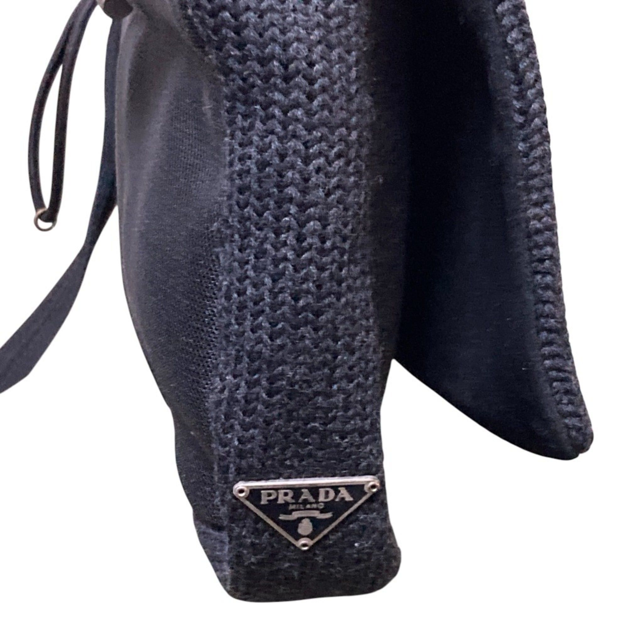 PRADA Wool Knit Shoulder Bag B9442 Black Women\
