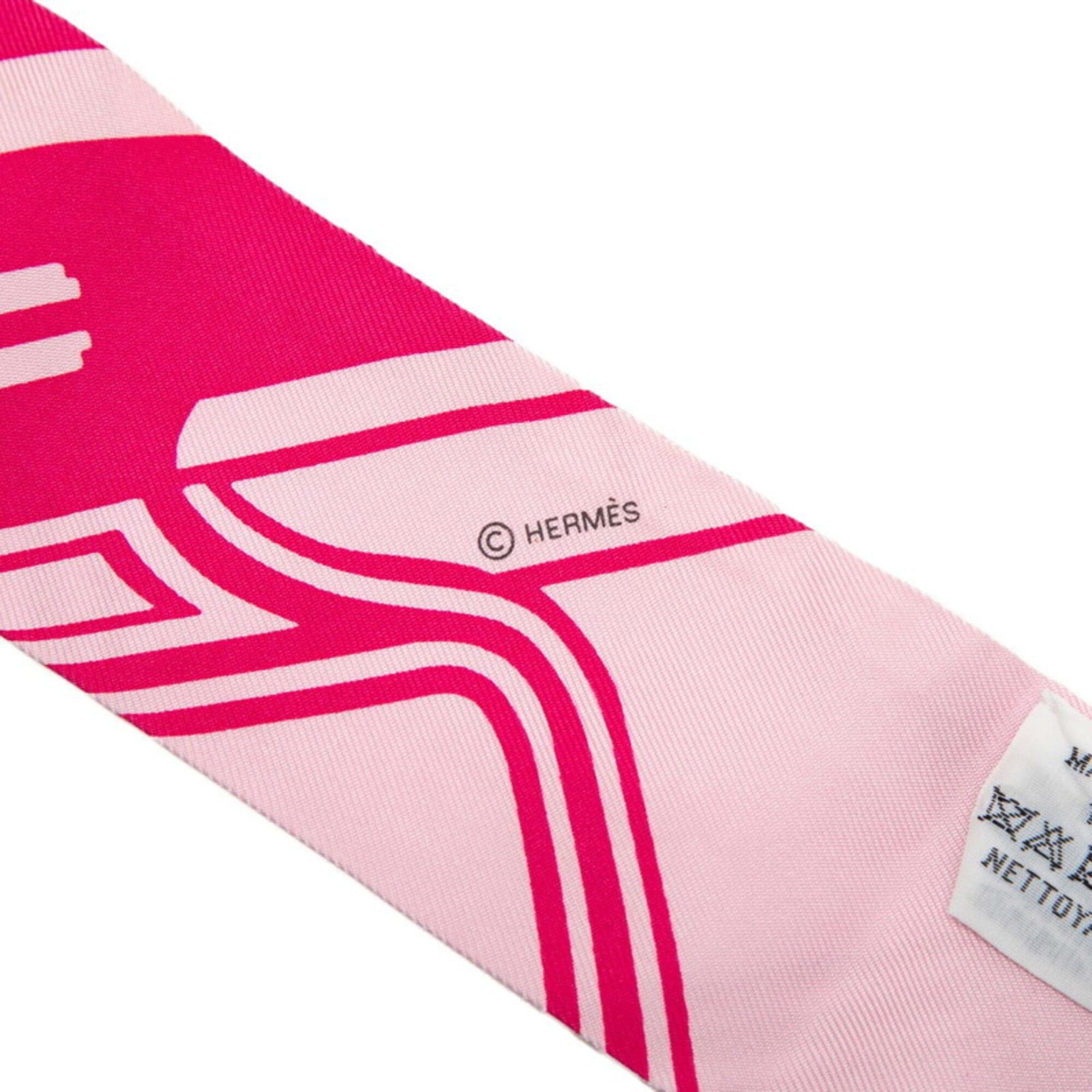 Hermes Hermes Twilly Les Coupes Tattoo Scarf Muffler Pink Silk Women's HERMES Size ONE SIZE - 4 Thumbnail