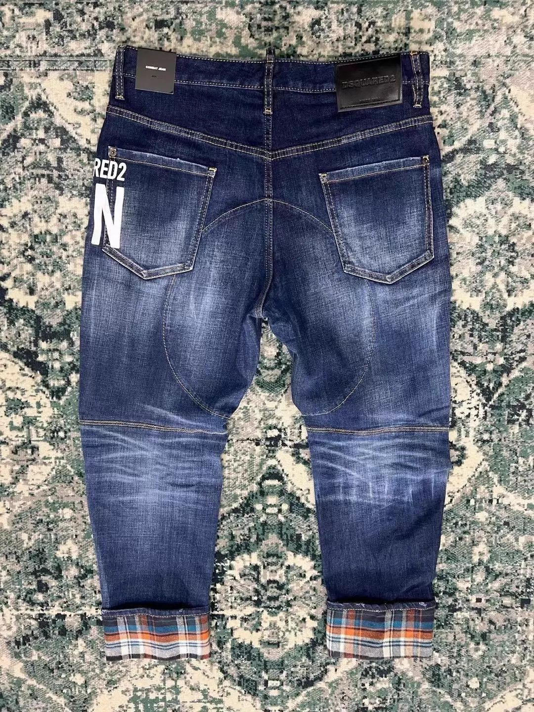 Dsquared2 Blue Denim Jeans with 'ICO' Print and Plaid Cuff Size US 32 / EU 48 - 2 Thumbnail