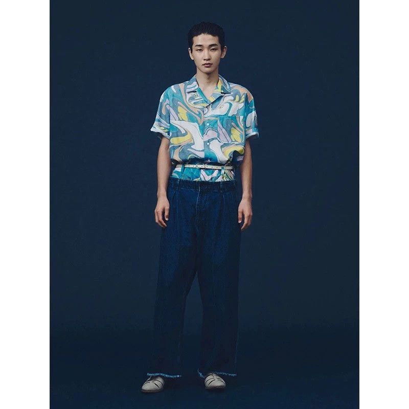 KUON Marbled Swirl Print Short Sleeve Shirt Size US S / EU 44-46 / 1 - 9 Thumbnail