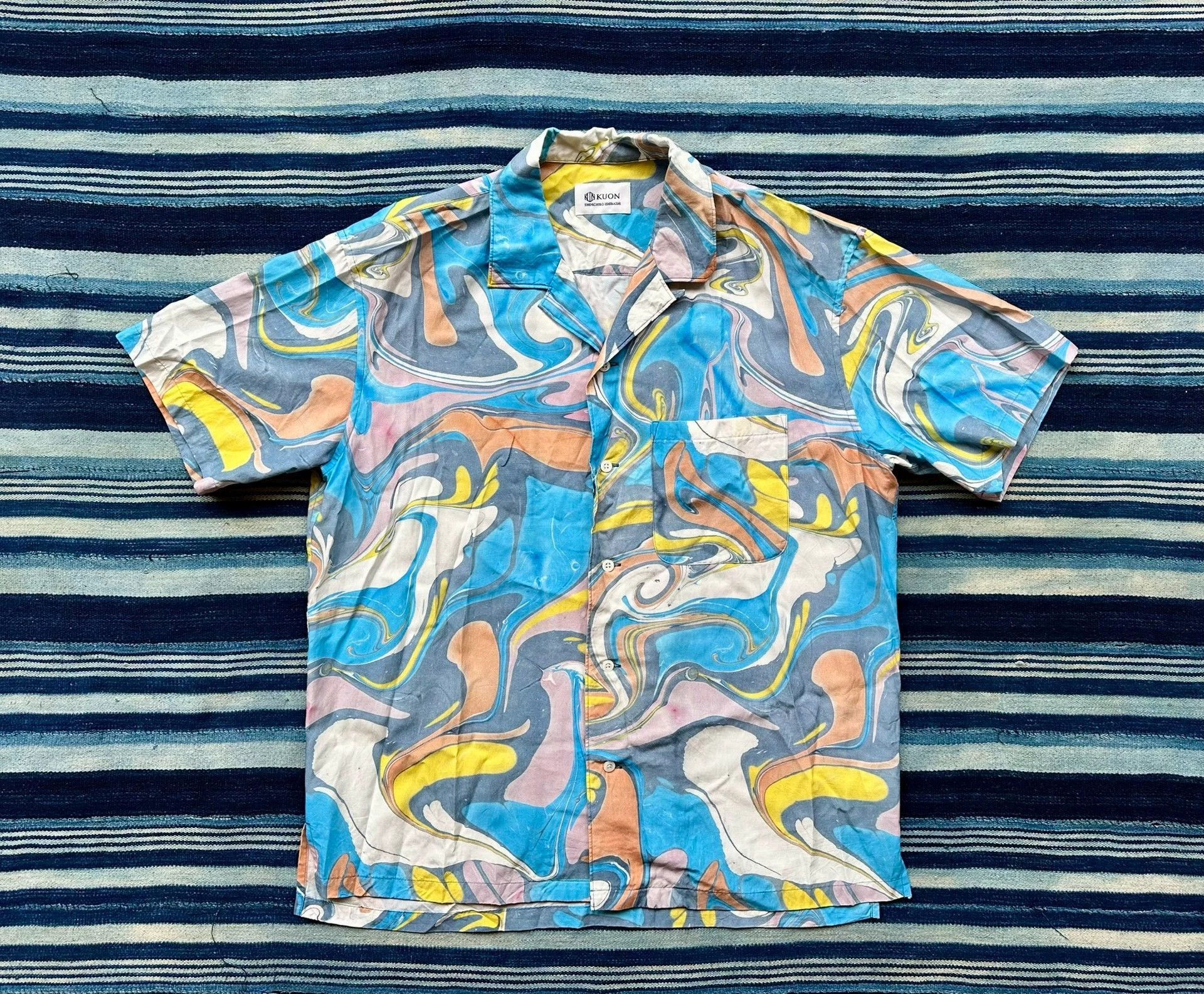 KUON Marbled Swirl Print Short Sleeve Shirt Size US S / EU 44-46 / 1 - 6 Thumbnail