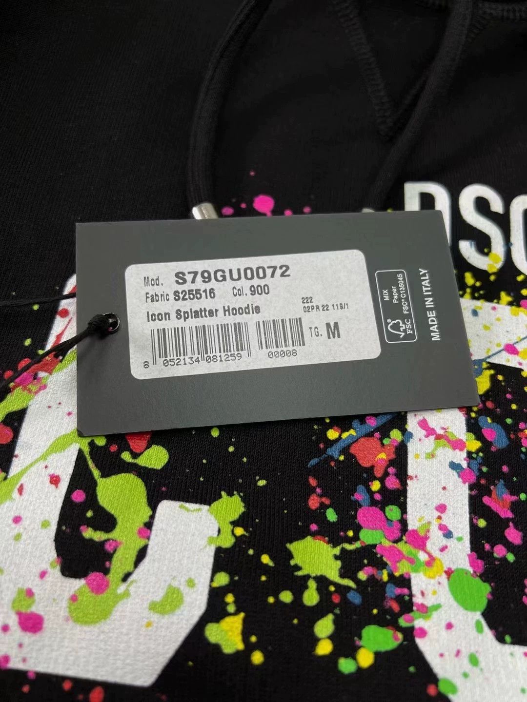 Dsquared2 Black Hoodie with ICON Splatter Graphic Print Size US M / EU 48-50 / 2 - 5 Thumbnail