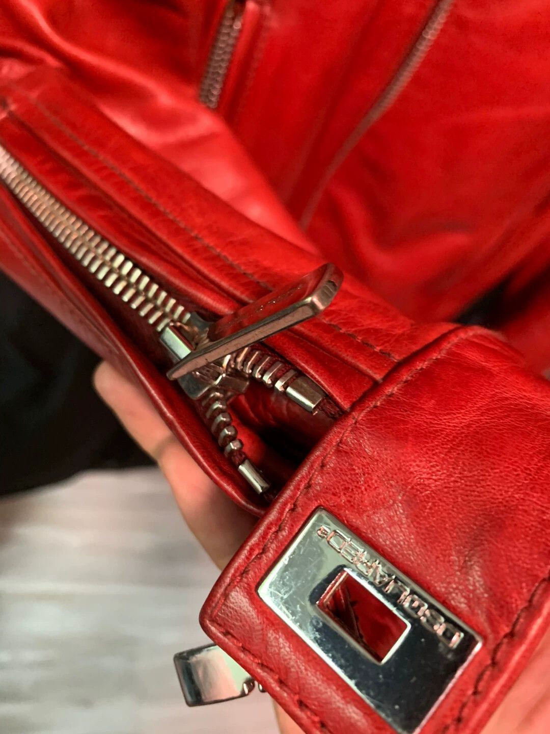 Dsquared2 Red Leather Moto Jacket Size US S / EU 44-46 / 1 - 5 Thumbnail