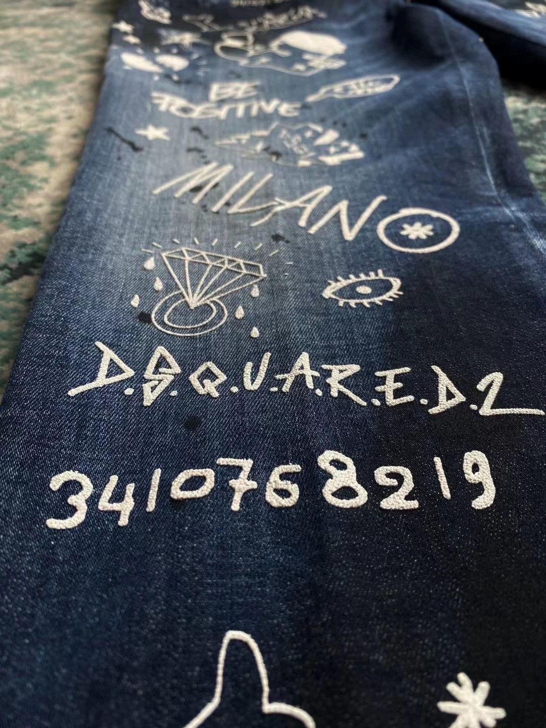 Dsquared2 Blue Graffiti Print Denim Jeans Size 32 Size US 32 / EU 48 - 4 Thumbnail