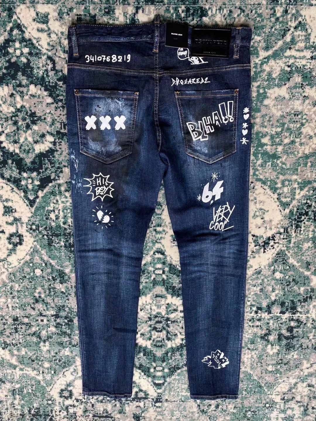 Dsquared2 Blue Graffiti Print Denim Jeans Size 32 Size US 32 / EU 48 - 2 Thumbnail