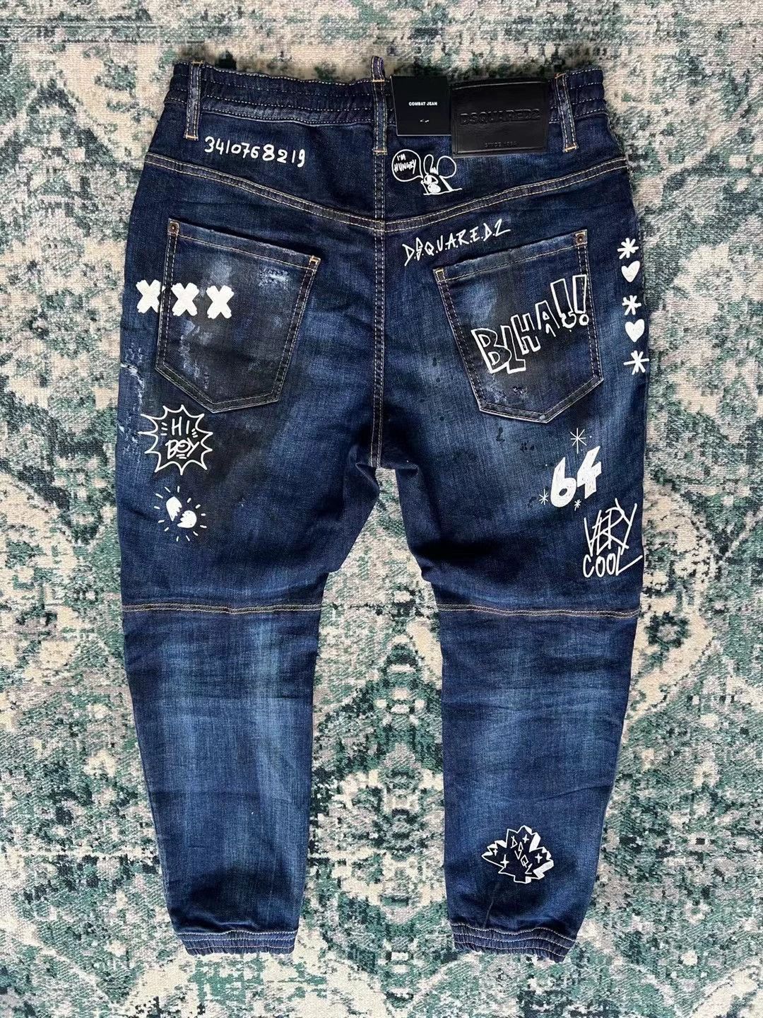 Dsquared2 Blue Graffiti Print Denim Jeans Size 28 Size US 28 / EU 44 - 2 Thumbnail