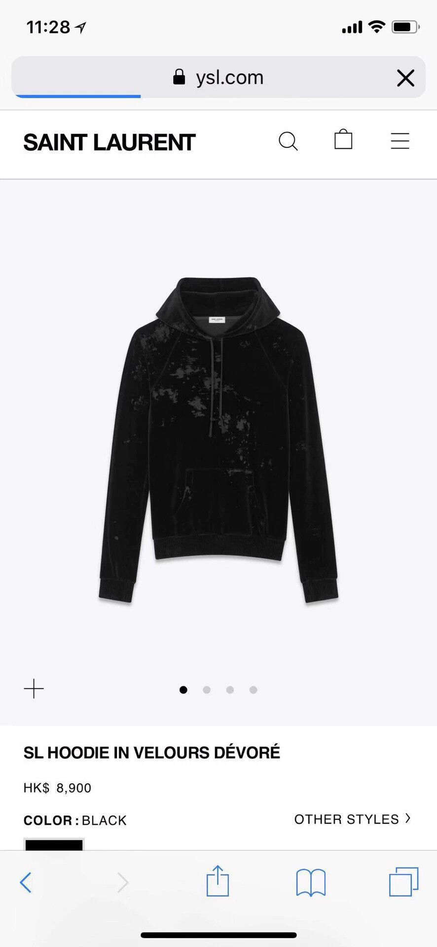 Saint Laurent Paris Black Hooded Sweatshirt with Drawstring Size US S / EU 44-46 / 1 - 4 Thumbnail