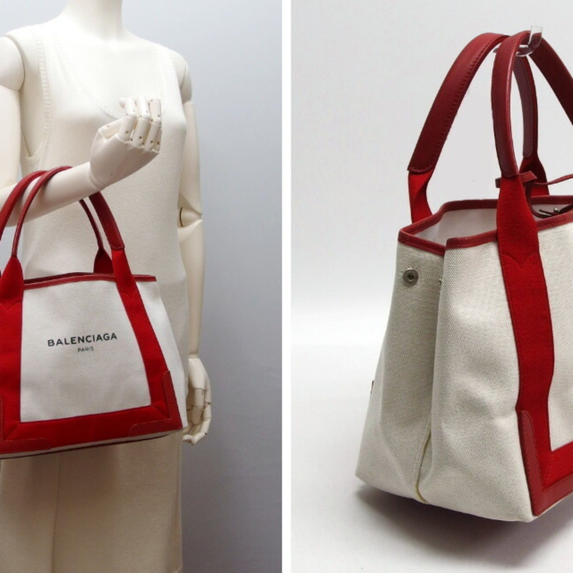 Balenciaga Balenciaga Navy Cabas S Tote Bag, White x Red Size ONE SIZE - 3 Thumbnail