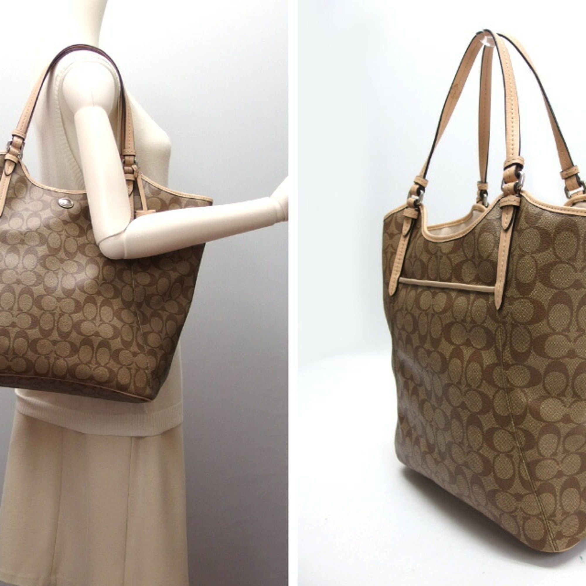 Coach Coach Signature Tote Bag, Beige x Brown Size ONE SIZE - 3 Thumbnail