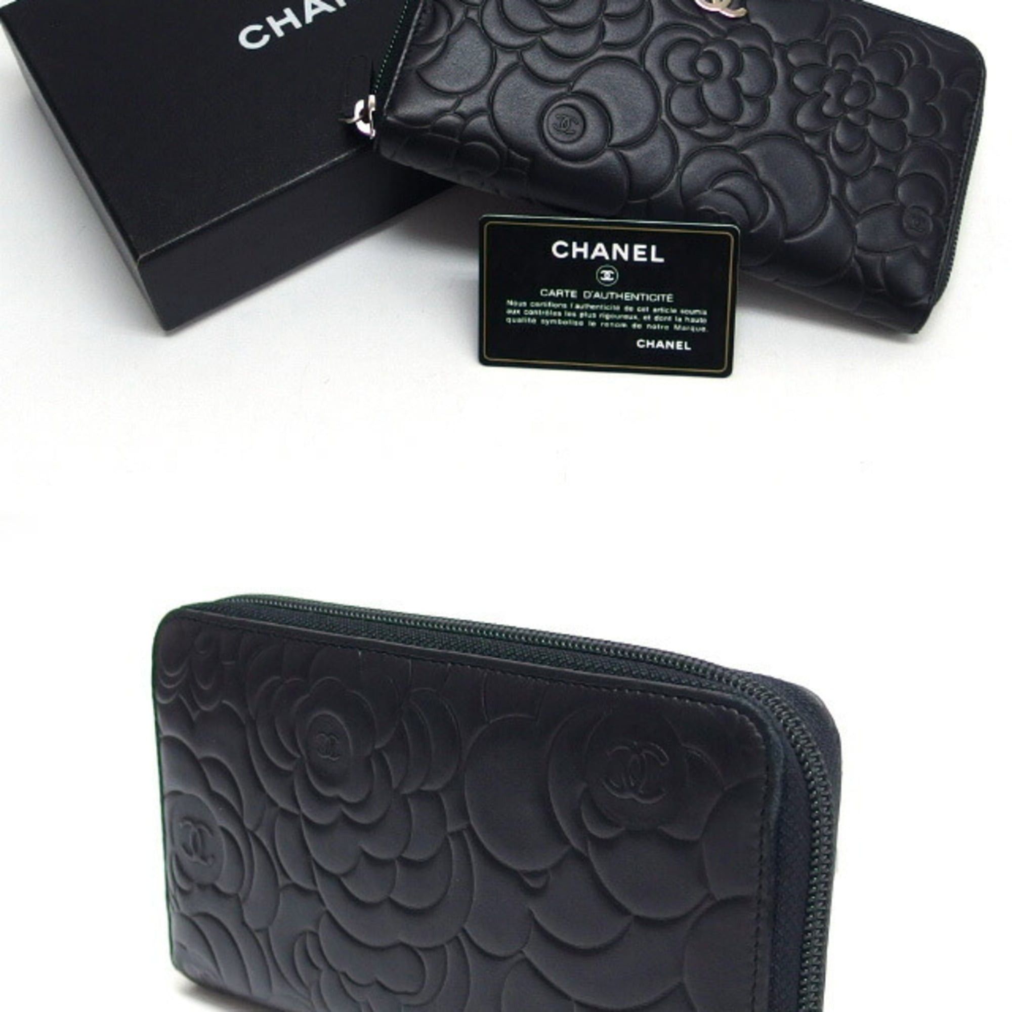Chanel Chanel lambskin embossed with camellia pattern, round zip wallet, black. Size ONE SIZE - 3 Thumbnail