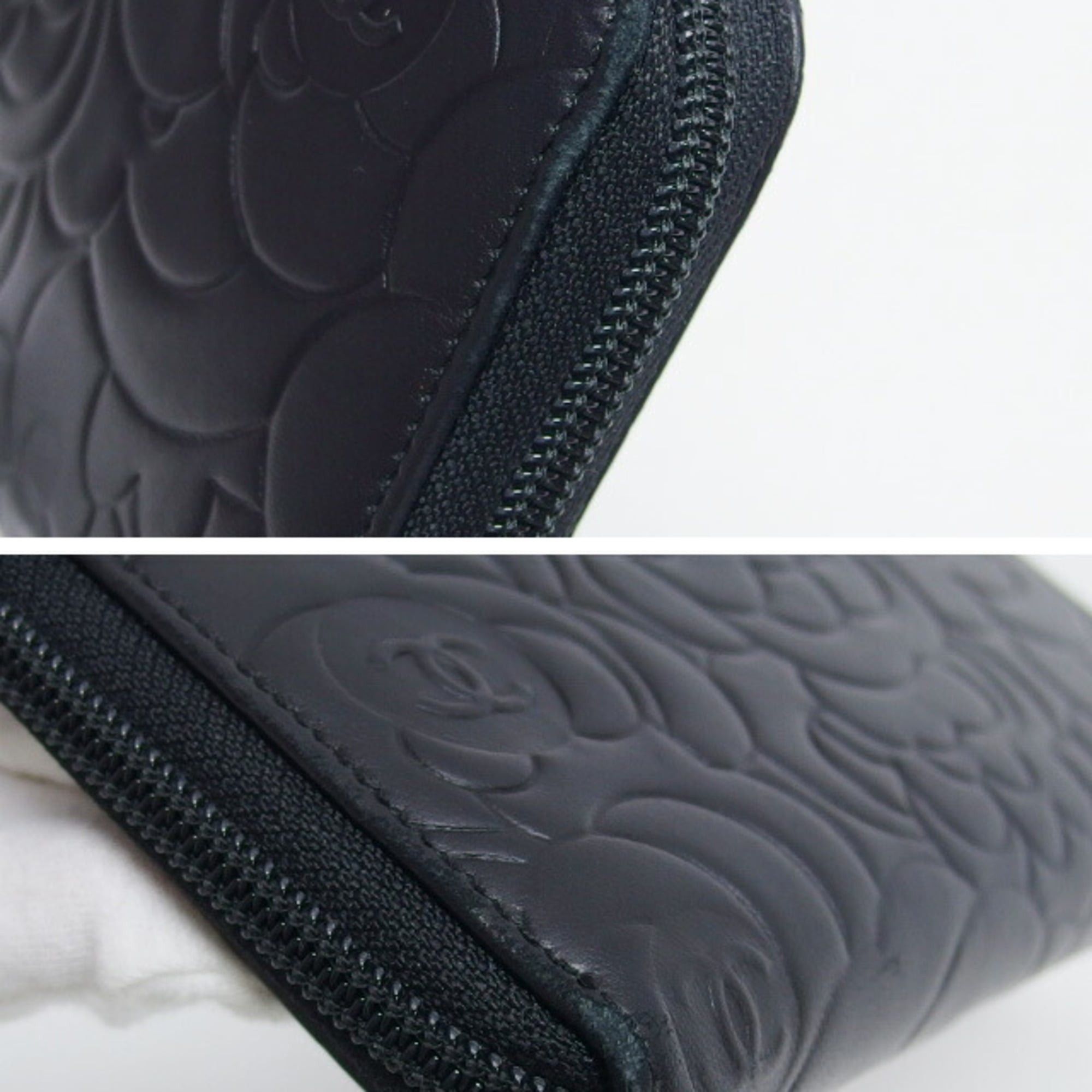 Chanel Chanel lambskin embossed with camellia pattern, round zip wallet, black. Size ONE SIZE - 6 Thumbnail