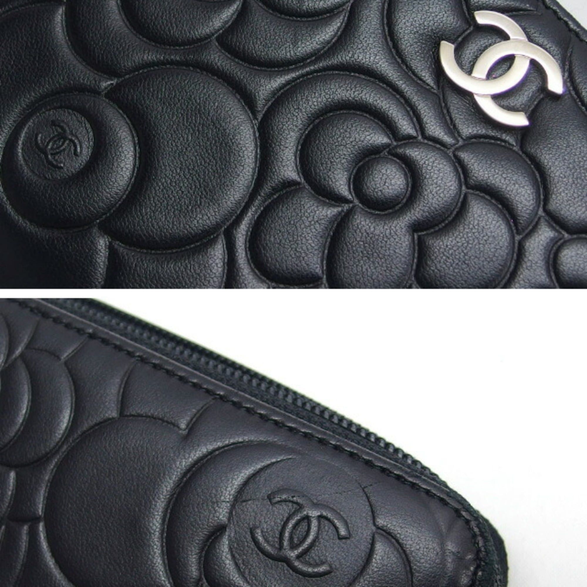 Chanel Chanel lambskin embossed with camellia pattern, round zip wallet, black. Size ONE SIZE - 7 Thumbnail