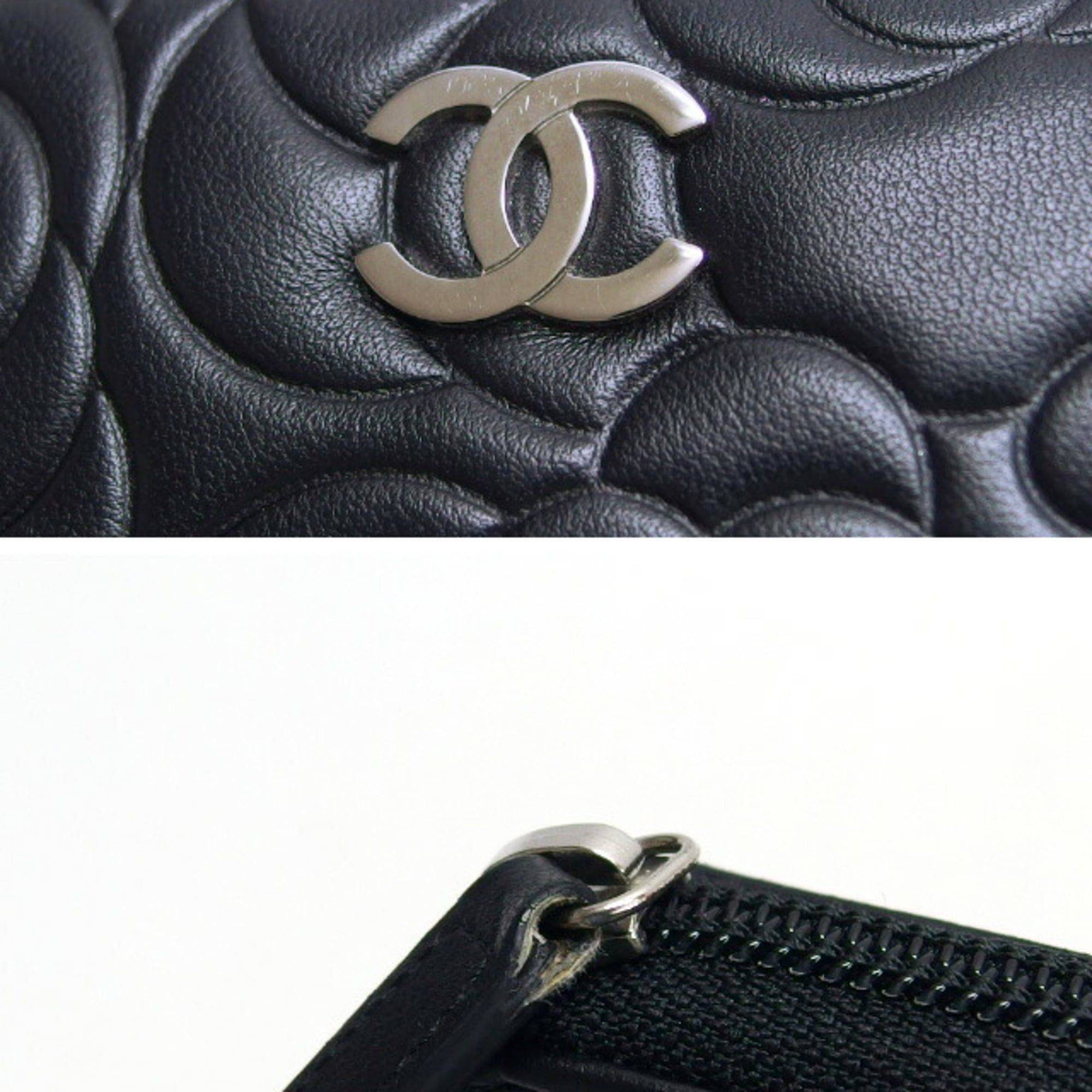 Chanel Chanel lambskin embossed with camellia pattern, round zip wallet, black. Size ONE SIZE - 8 Thumbnail
