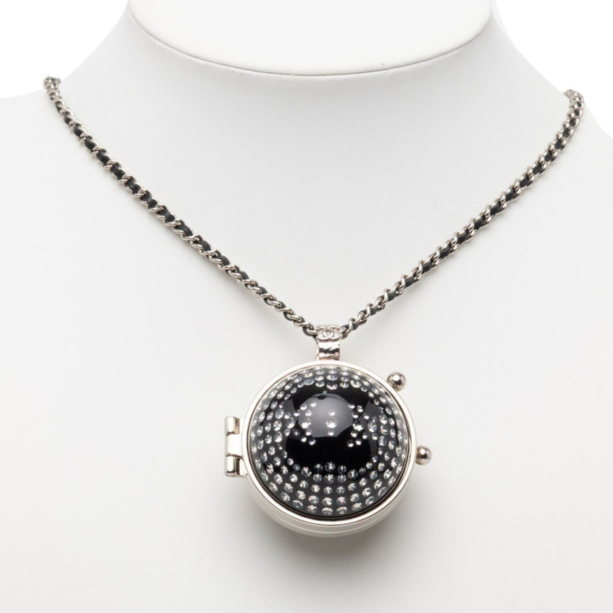 Chanel Chanel Coco Mark Rhinestone Mirror Necklace, Silver, Black Metal Leather, Women's CHANEL Size ONE SIZE - 6 Thumbnail