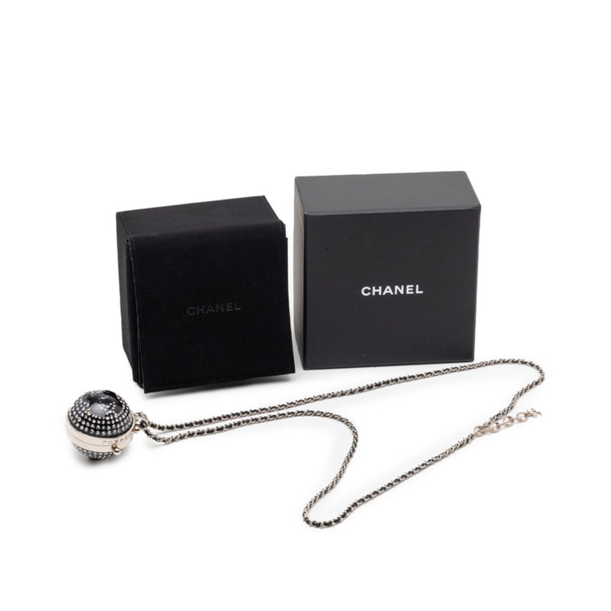 Chanel Chanel Coco Mark Rhinestone Mirror Necklace, Silver, Black Metal Leather, Women's CHANEL Size ONE SIZE - 7 Thumbnail