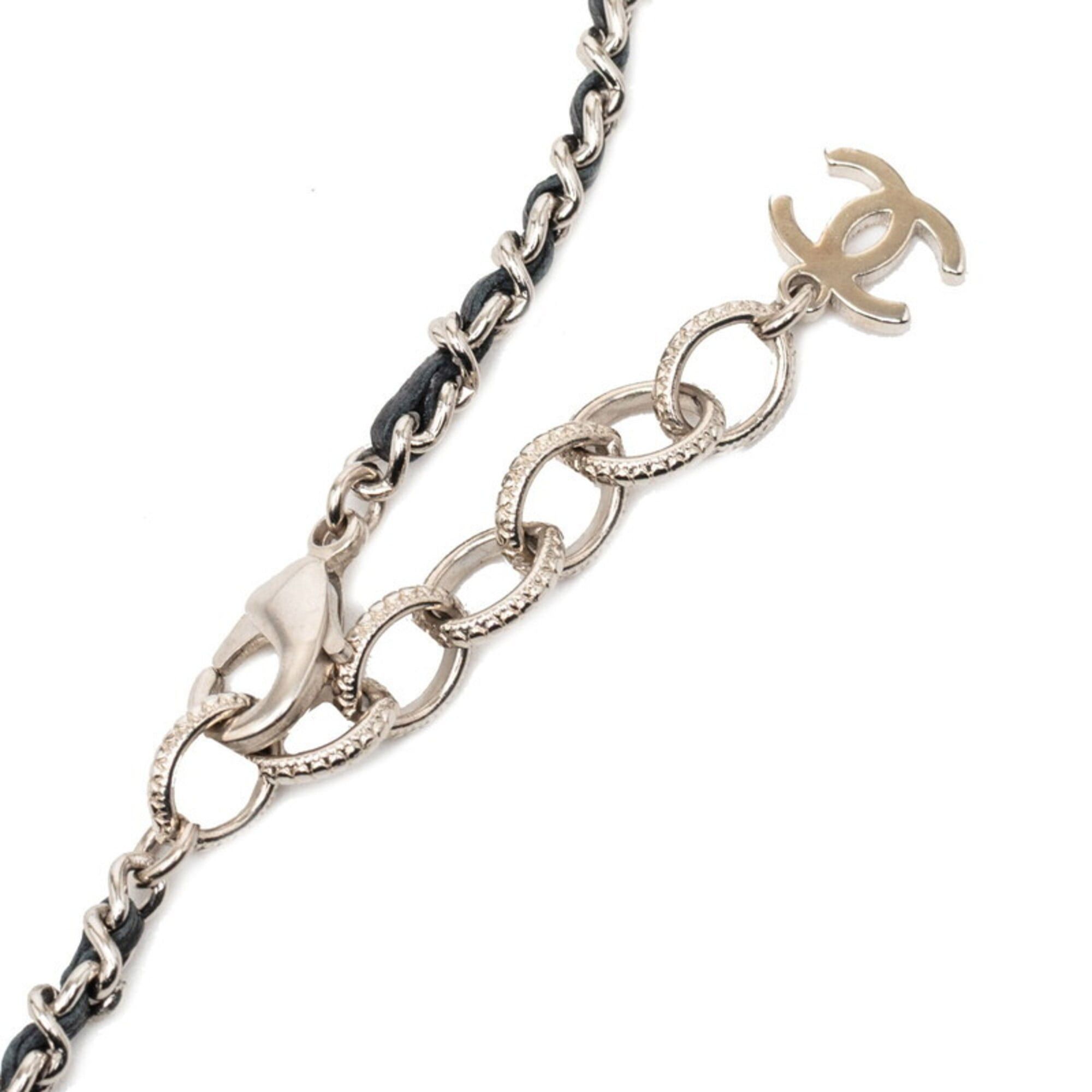 Chanel Chanel Coco Mark Rhinestone Mirror Necklace, Silver, Black Metal Leather, Women's CHANEL Size ONE SIZE - 4 Thumbnail