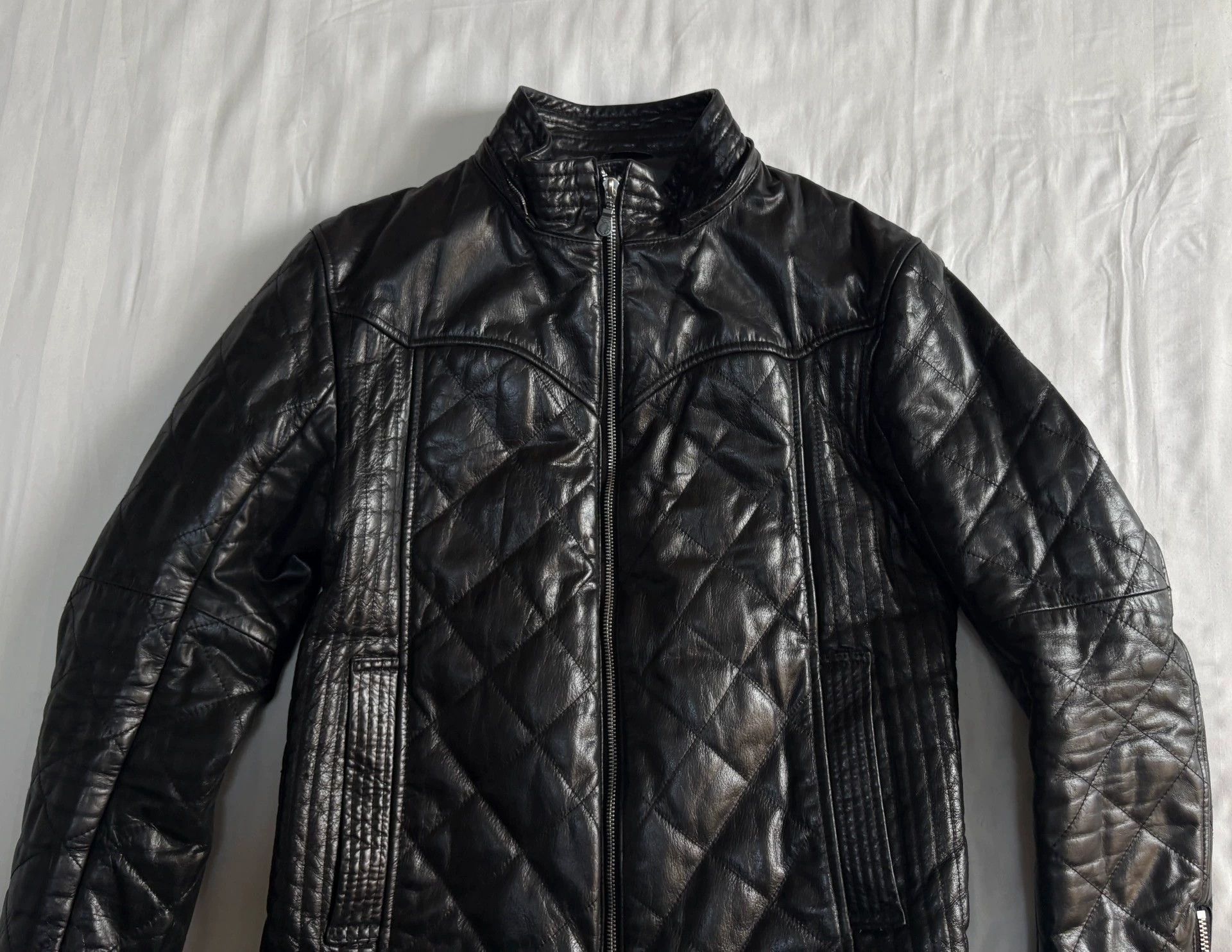 Tornado Mart Black Quilted Leather Jacket Size US L / EU 52-54 / 3 - 9 Thumbnail