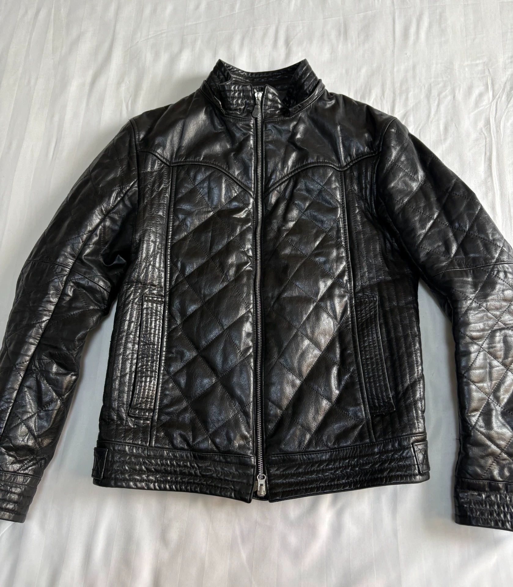 Tornado Mart Black Quilted Leather Jacket Size US L / EU 52-54 / 3 - 2 Thumbnail