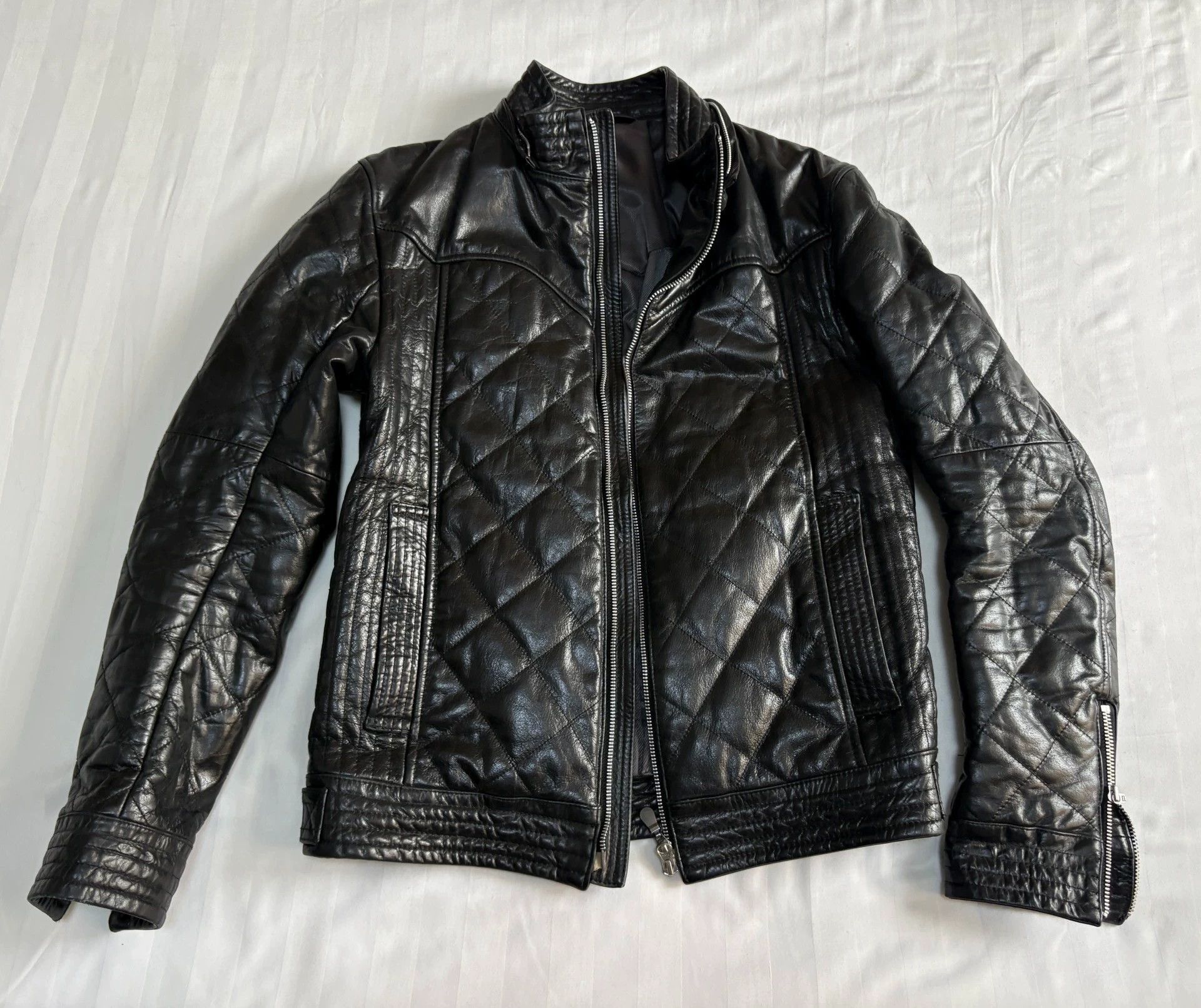 Tornado Mart Black Quilted Leather Jacket Size US L / EU 52-54 / 3 - 5 Thumbnail