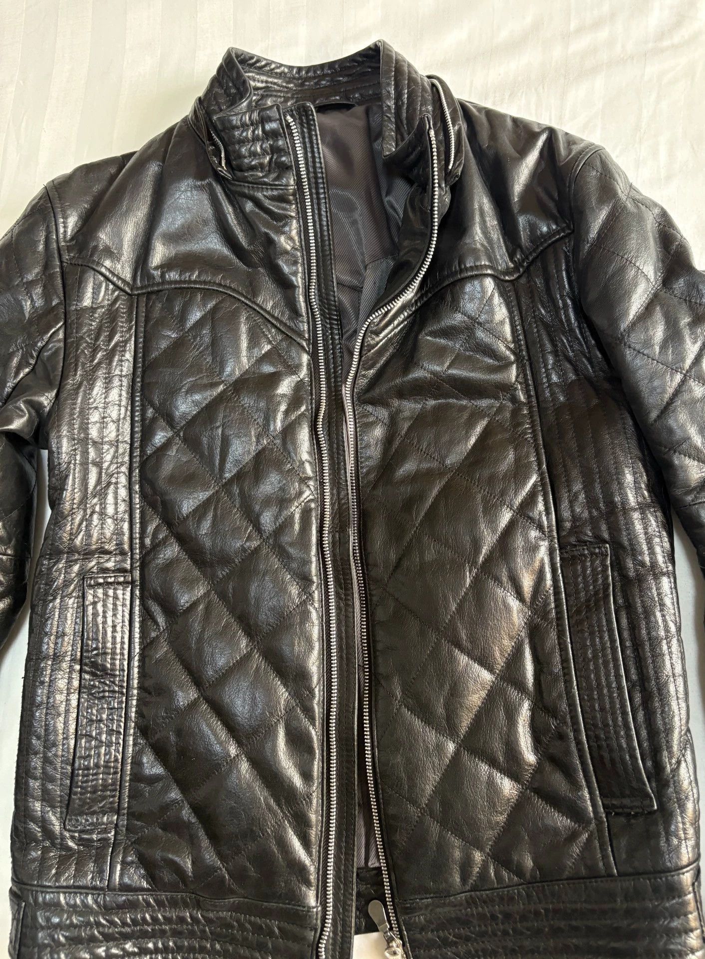 Tornado Mart Black Quilted Leather Jacket Size US L / EU 52-54 / 3 - 6 Thumbnail