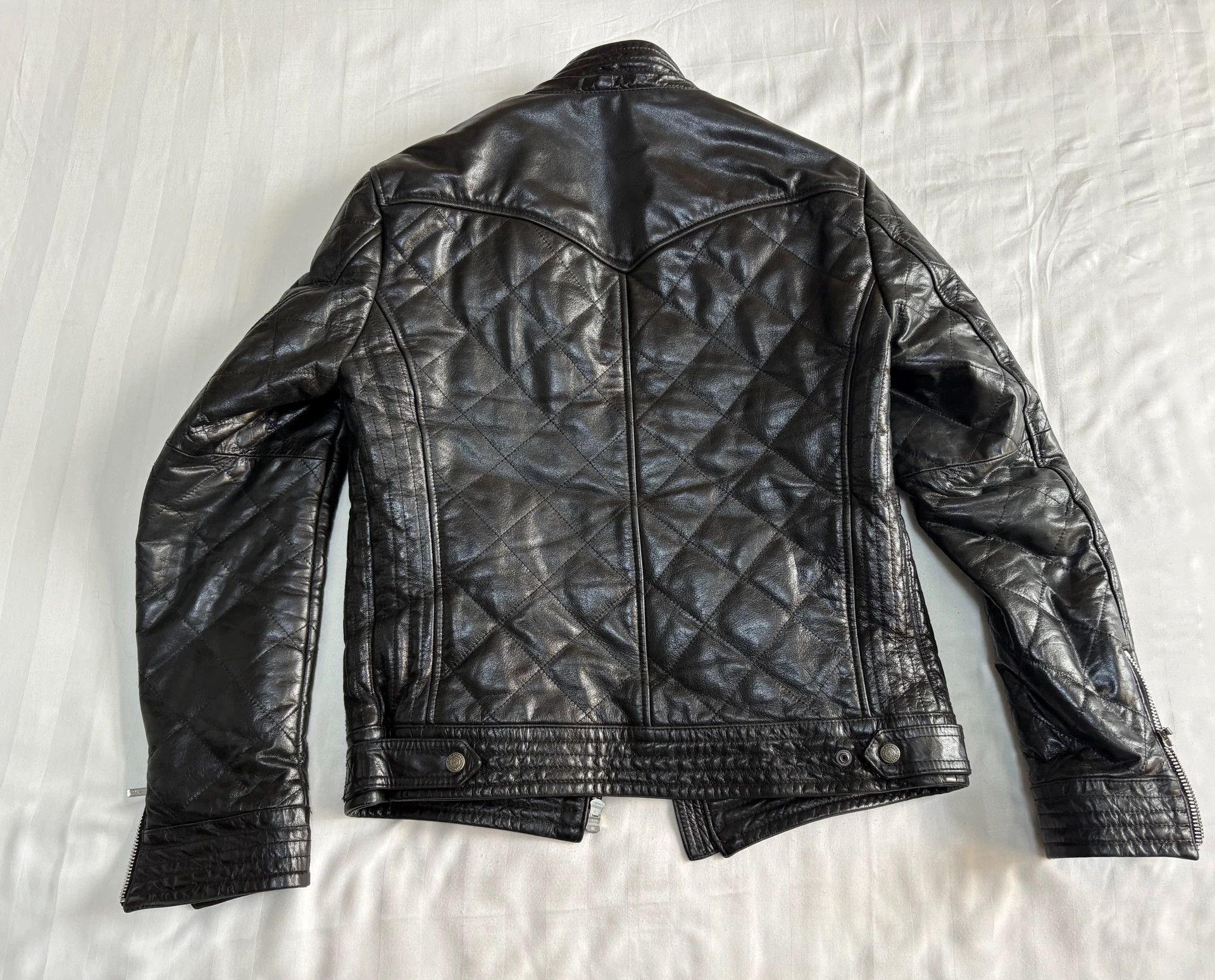 Tornado Mart Black Quilted Leather Jacket Size US L / EU 52-54 / 3 - 7 Thumbnail