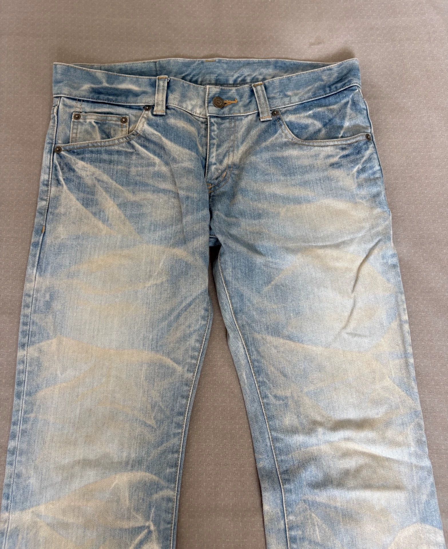 Tornado Mart Blue Denim Jeans with Abstract Mountain Print Size US 34 / EU 50 - 4 Thumbnail