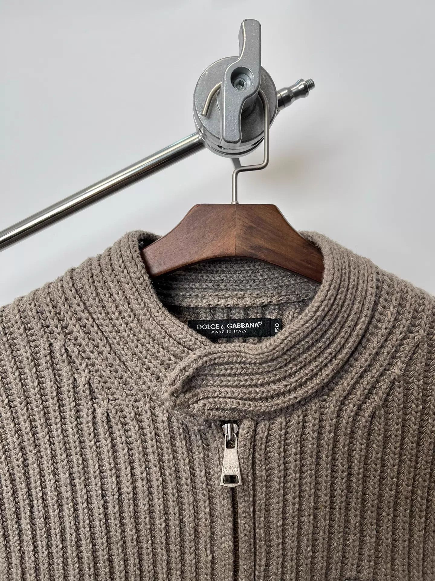 Dolce & Gabbana Beige Zip-Front Ribbed Knit Sweater Size US M / EU 48-50 / 2 - 3 Thumbnail
