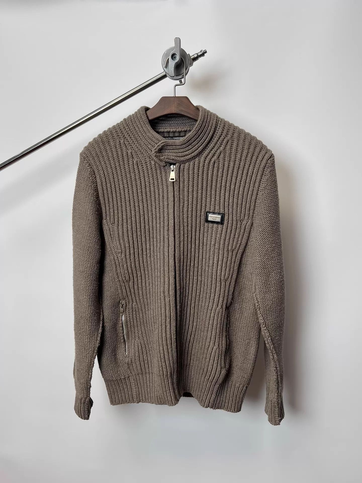 Dolce & Gabbana Beige Zip-Front Ribbed Knit Sweater Size US M / EU 48-50 / 2 - 2 Thumbnail