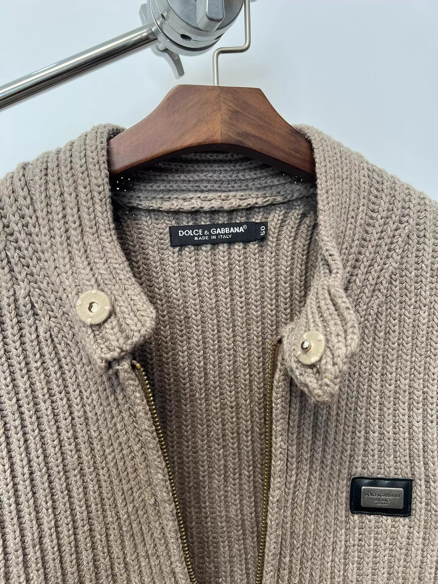Dolce & Gabbana Beige Zip-Front Ribbed Knit Sweater Size US M / EU 48-50 / 2 - 9 Thumbnail