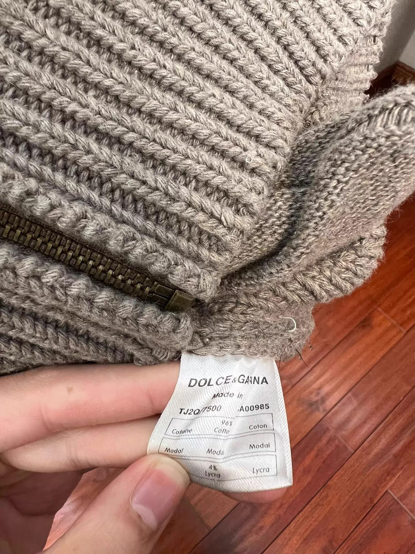 Dolce & Gabbana Beige Zip-Front Ribbed Knit Sweater Size US M / EU 48-50 / 2 - 8 Thumbnail