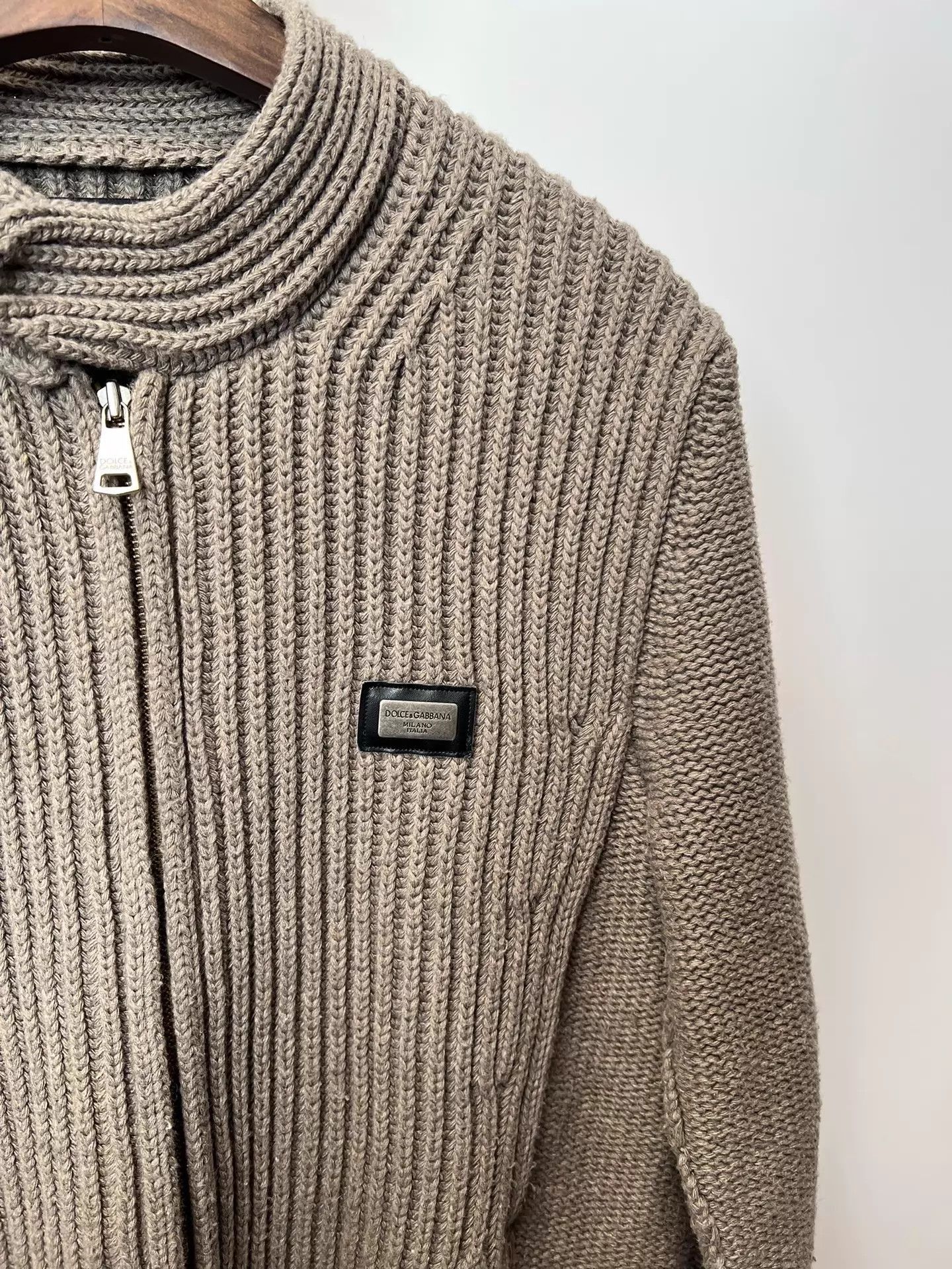 Dolce & Gabbana Beige Zip-Front Ribbed Knit Sweater Size US M / EU 48-50 / 2 - 4 Thumbnail