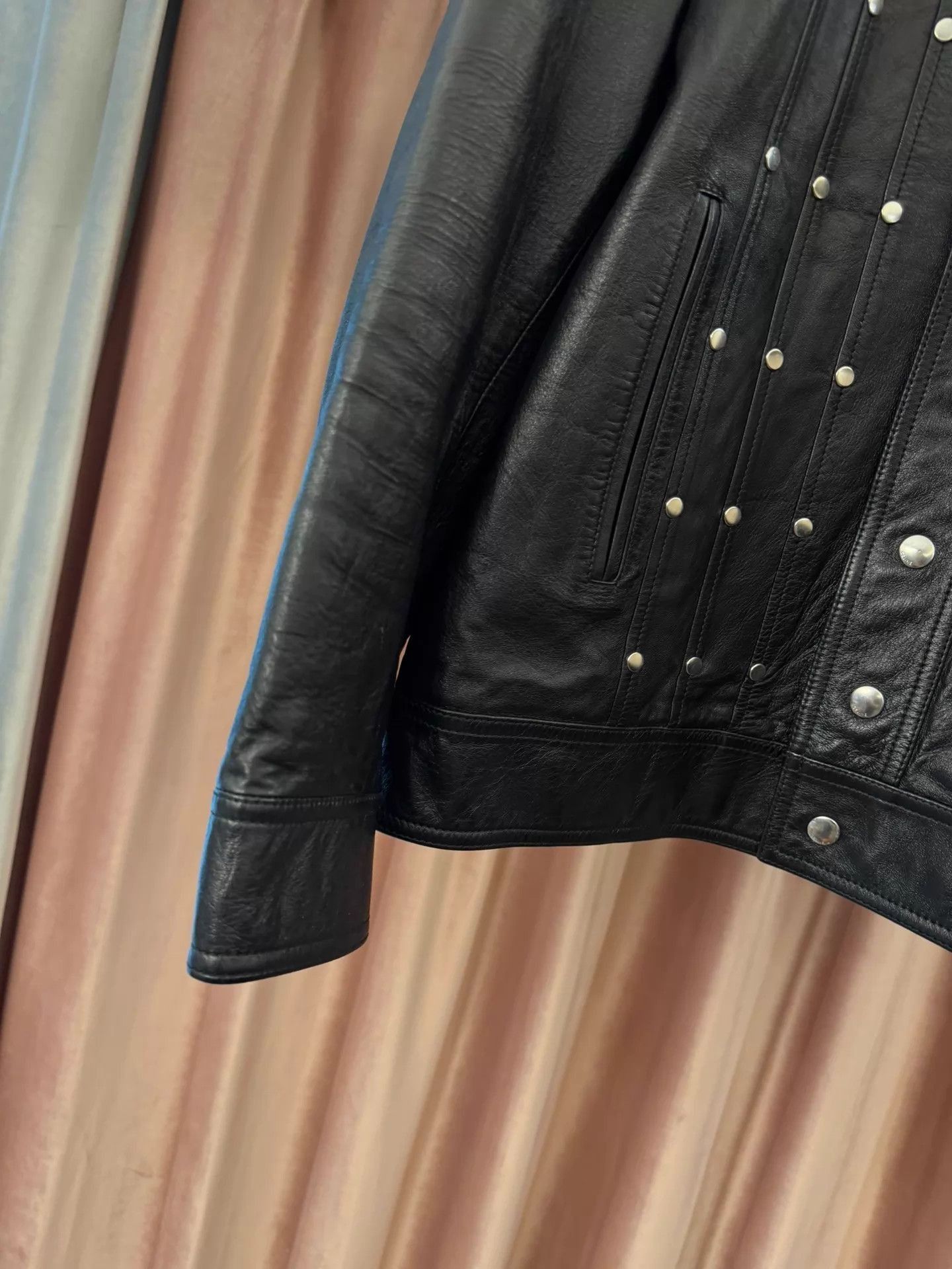 Celine Black Leather Button-Front Jacket with Stud Details Size US L / EU 52-54 / 3 - 7 Thumbnail