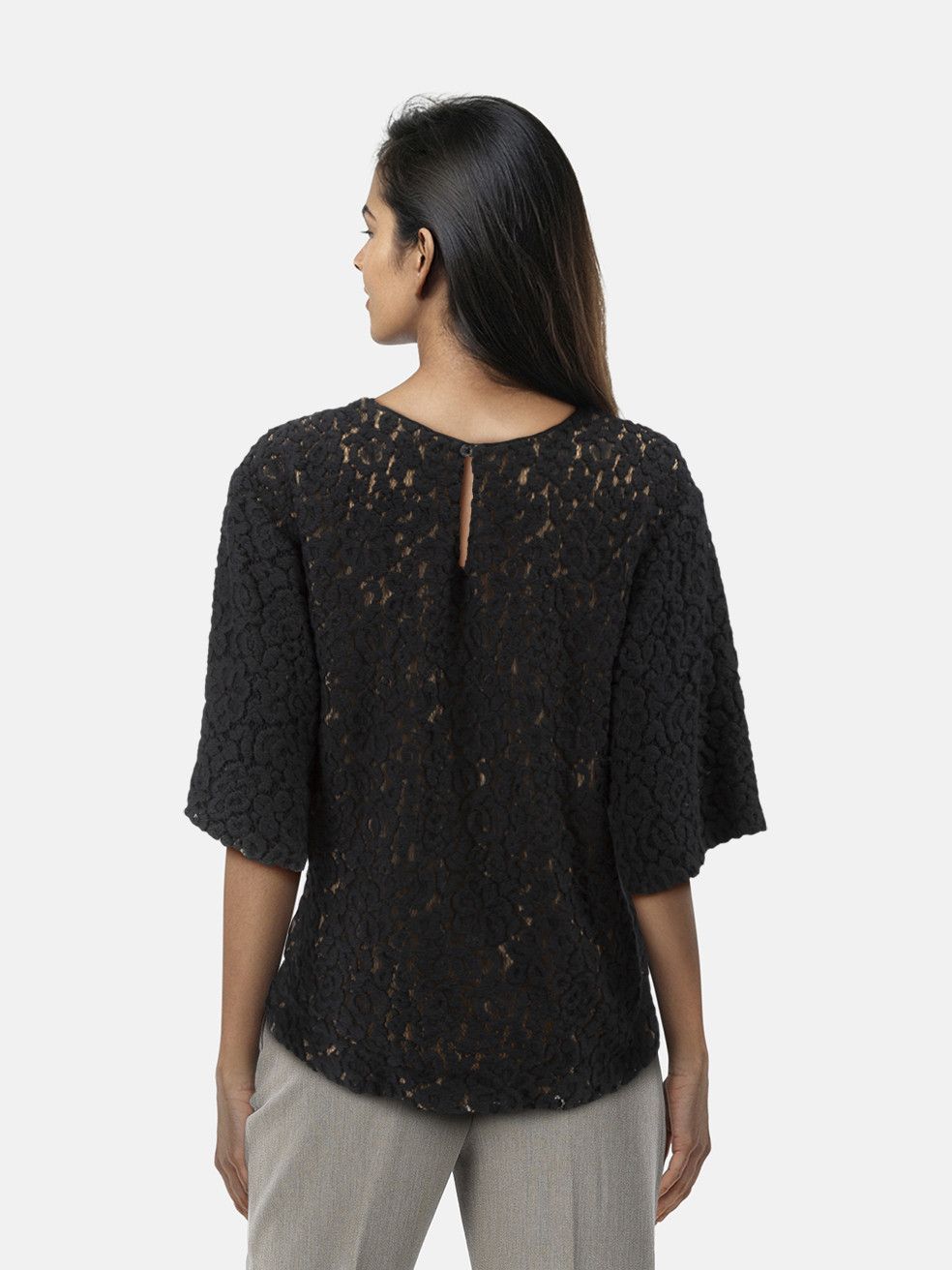 Chloe Black Lace Short Sleeves Top Size XS / US 0-2 / IT 36-38 - 2 Thumbnail