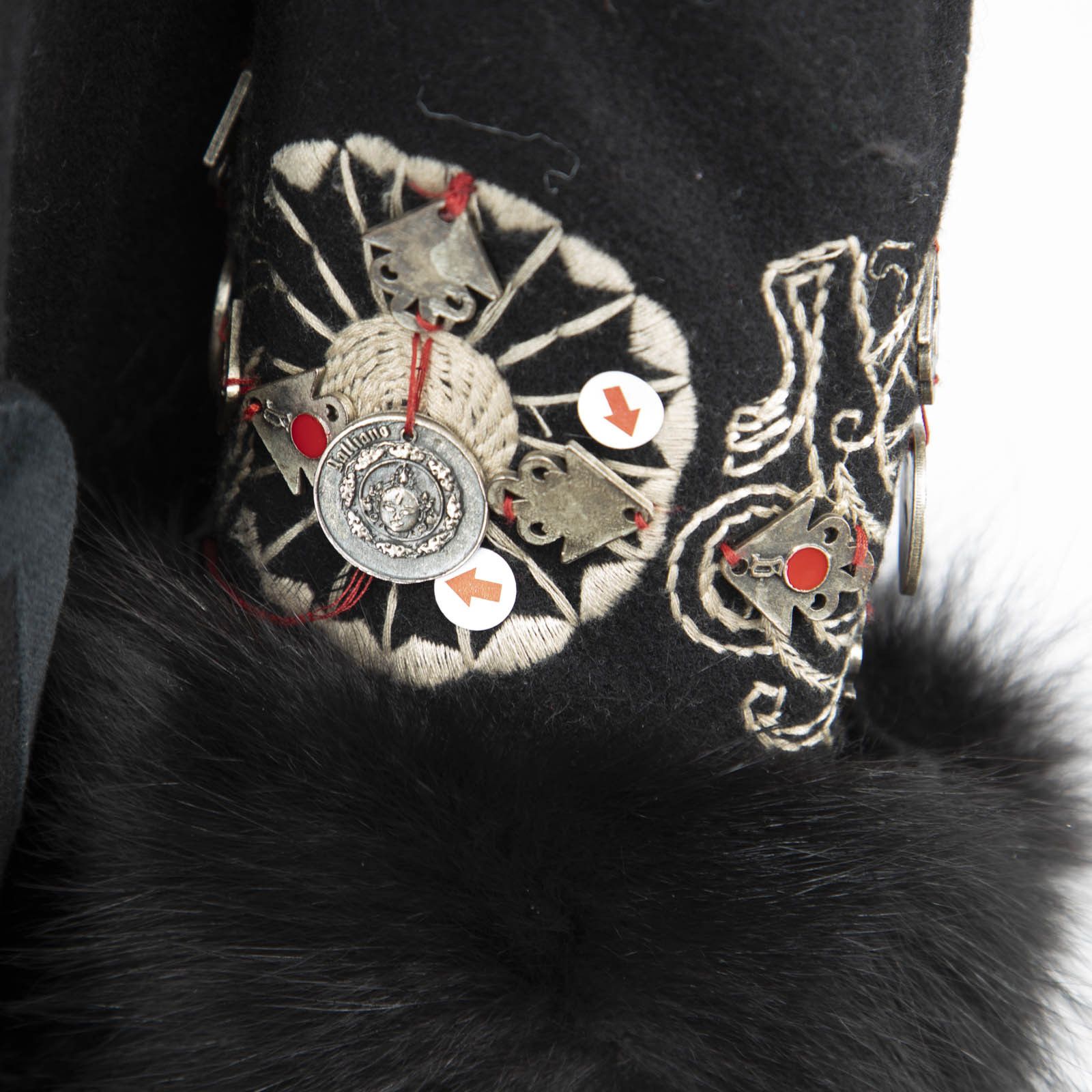 John Galliano Black Wool Fox Fur Cuff Long Coat Size S / US 4 / IT 40 - 5 Thumbnail