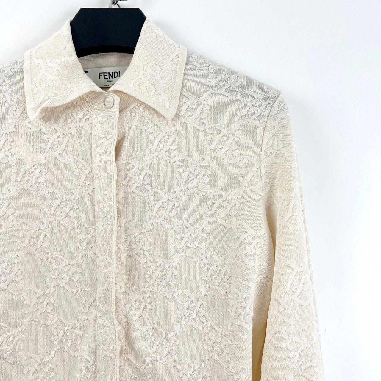 Fendi Fendi Beige Printed Knit Cardigan Size S / US 4 / IT 40 - 6 Thumbnail