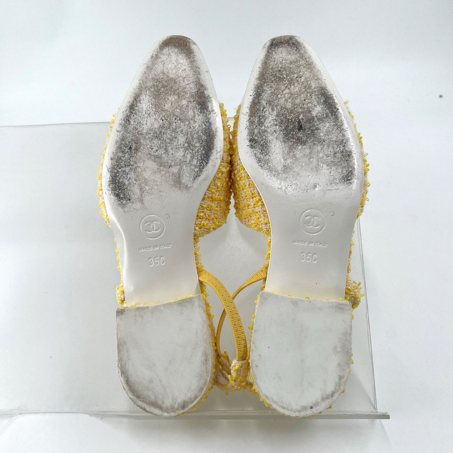 Chanel CHANEL Yellow Tweed Slingback Flat Shoes Size US 4 / IT 34 - 8 Thumbnail