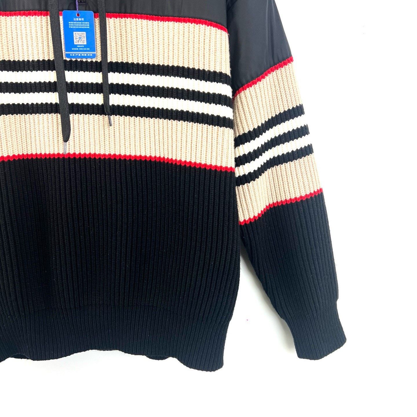 Burberry Burberry Black Stripe Ribbed Knit Hoodie Size US M / EU 48-50 / 2 - 5 Thumbnail