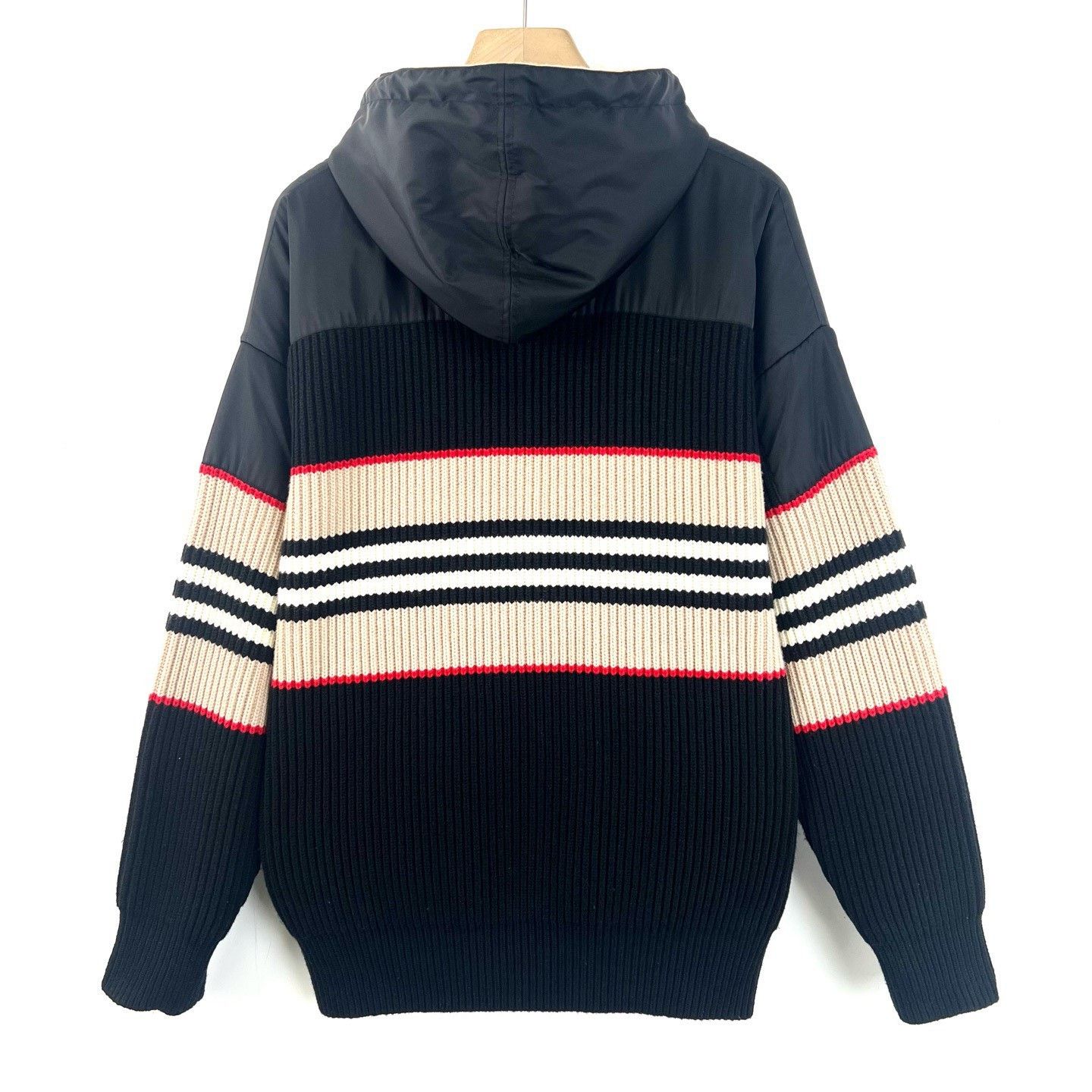 Burberry Burberry Black Stripe Ribbed Knit Hoodie Size US M / EU 48-50 / 2 - 2 Thumbnail