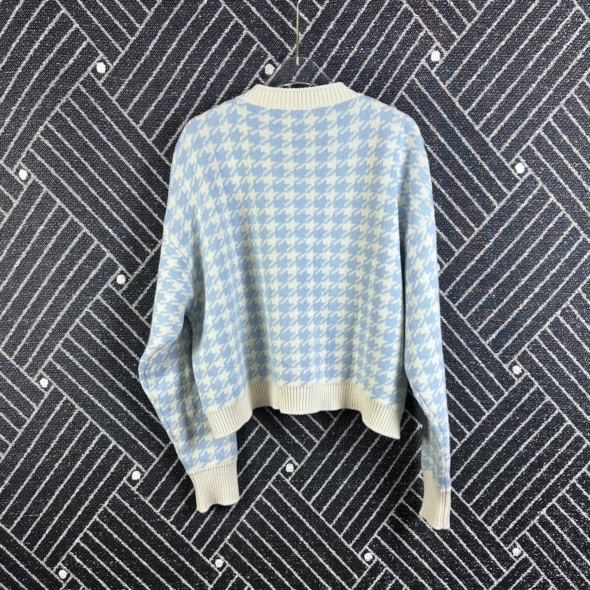 Miu Miu Miumiu Blue Embroidered Logo Houndstooth Cashmere Cardigan Size S / US 4 / IT 40 - 2 Thumbnail